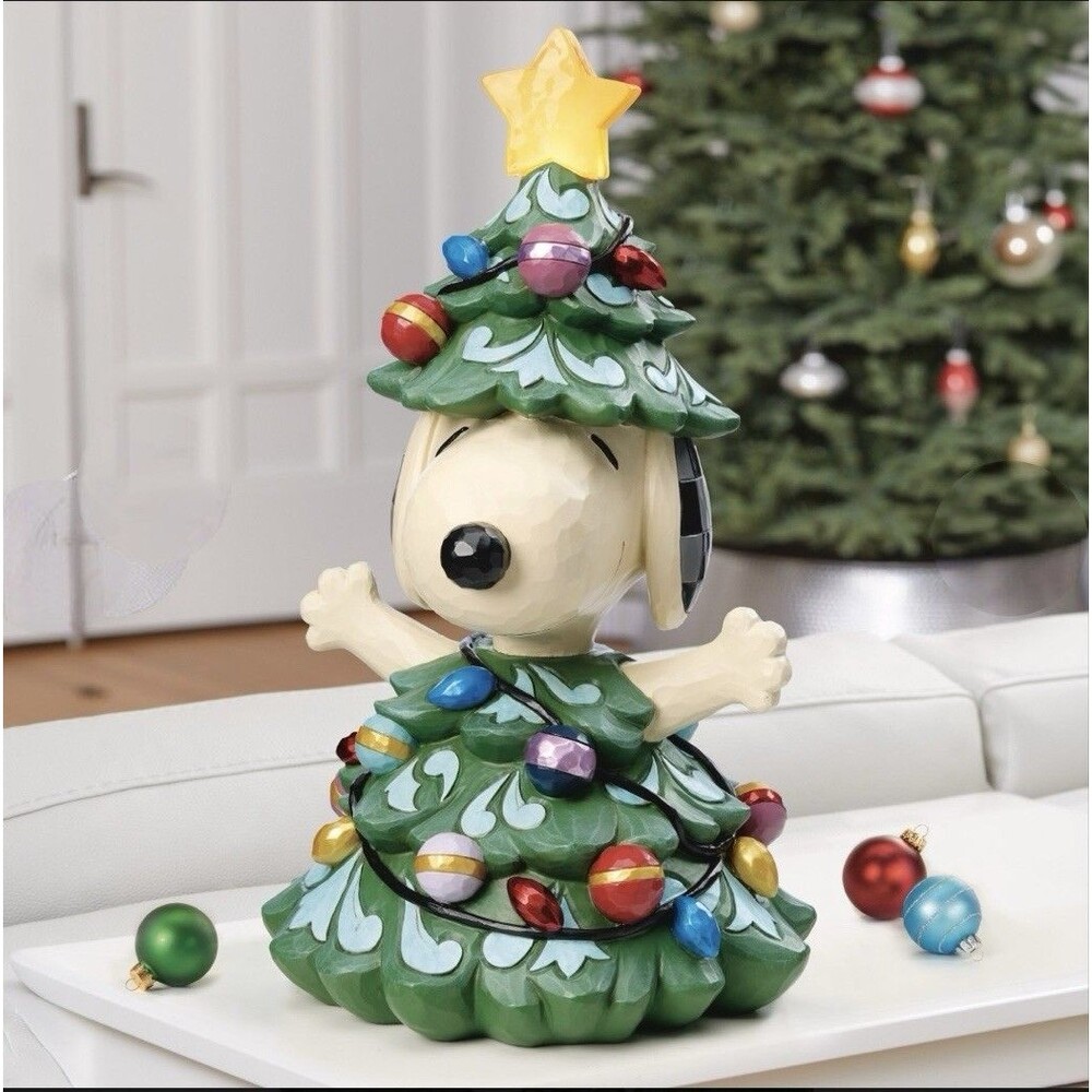 Peanuts Jim Shore Snoopy Christmas Tree Statue Light-Up Star Enesco Large 14.7”T